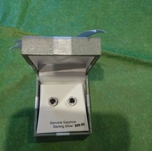 !!SOLD!! sapphire and white topaz halo earrings